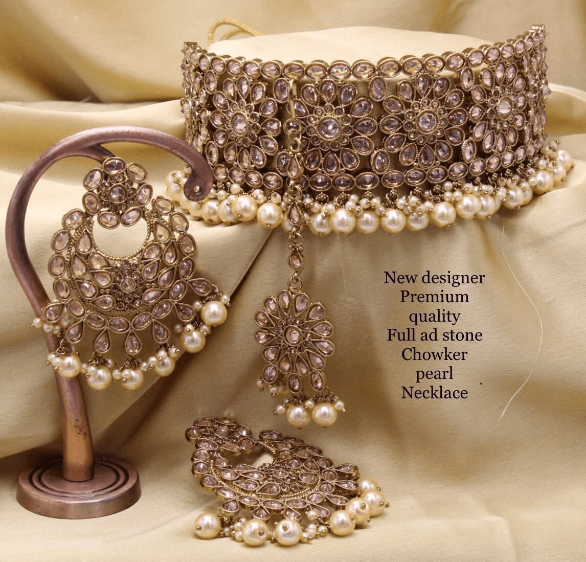 Full AD Diamond Stone Choker Pearl Necklace